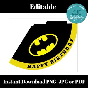 Batman Birthday Party Hat Template Customizable Instant Download