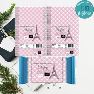 Pink Paris Candy Bar Wrapper Digital File Printable Instant Download