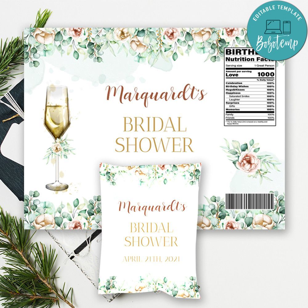 Floral Brunch and Bubbly Bridal Shower Chip Bag Digital File Instant Download