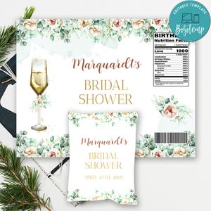 Floral Brunch and Bubbly Bridal Shower Chip Bag Digital File Instant Download