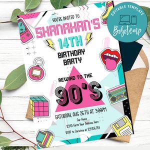 90s Retro Birthday Invitation Printable Instant Download
