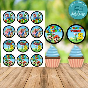 Super Mario Birthday Cupcake Topper Digital File Printable Instant Download