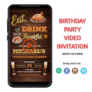 Eat Drink Thankful Thanksgiving Dinner Video Invitation Digital Template Customizable Instant Download