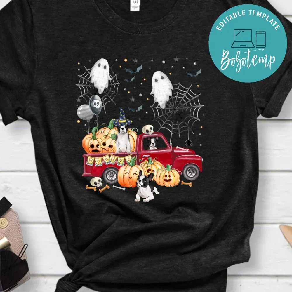 Boston Terrier Dog On Pumpkins Truck Autumn Halloween Gift Classic Unisex T-Shirt