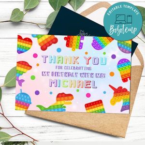 Pop it Fidget Thank You Card Template Customizable to print at home Instant Download
