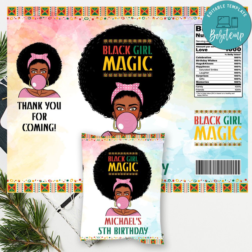 Black Girl Magic Birthday Party Chip Bag Digital File DIY Bobotemp
