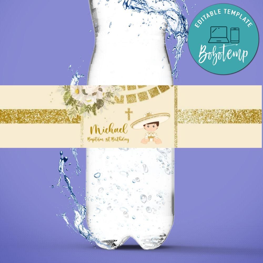 Charro bautizo Birthday Water Bottle Label Template DIY | Bobotemp