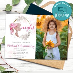 Barbie Girls Pamper Birthday Flyer with Photo Template to print at home Instant Download