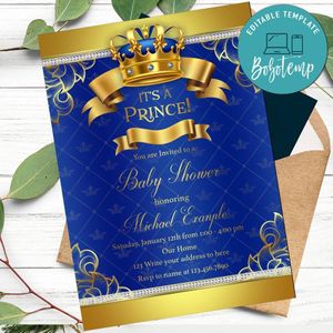 Gold Crown Royal Blue Invitation Customizable Template Instant Download