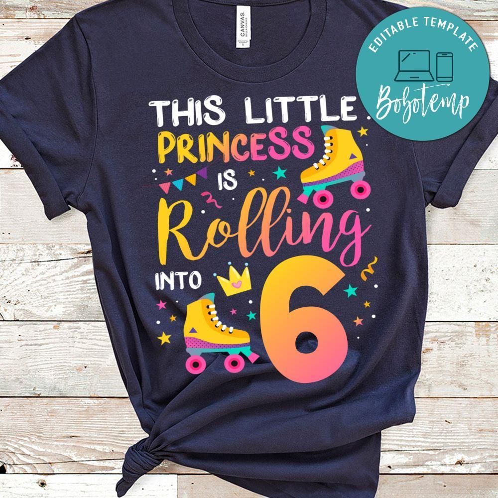 Roller Skate 6th Birthday Shirt 6 Year Old Girl Party Outfit Shirt
