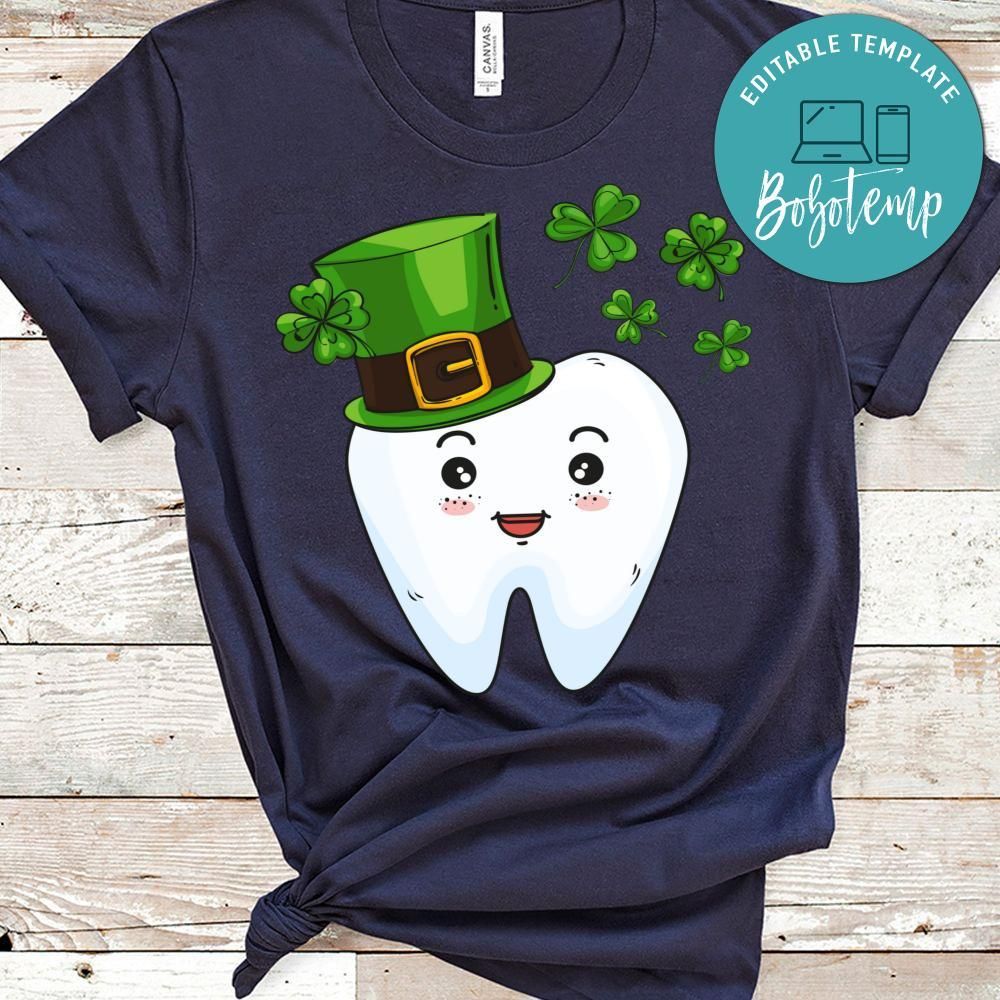 Cute Tooth With Hat Dental Assistant Gifts St Patricks day PNG file template