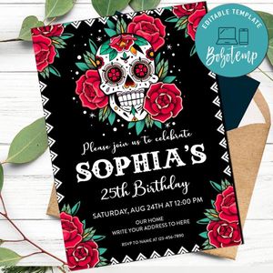 Sugar skulls Invitation Customizable Template to print at home Instant Download