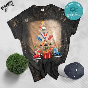 Ice Hockey Christmas Ornament Tree Funny Xmas Gift Boys Bleached T-Shirt