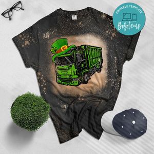 Green Garbage Truck Boy St Patricks Day Bleached Shirt
