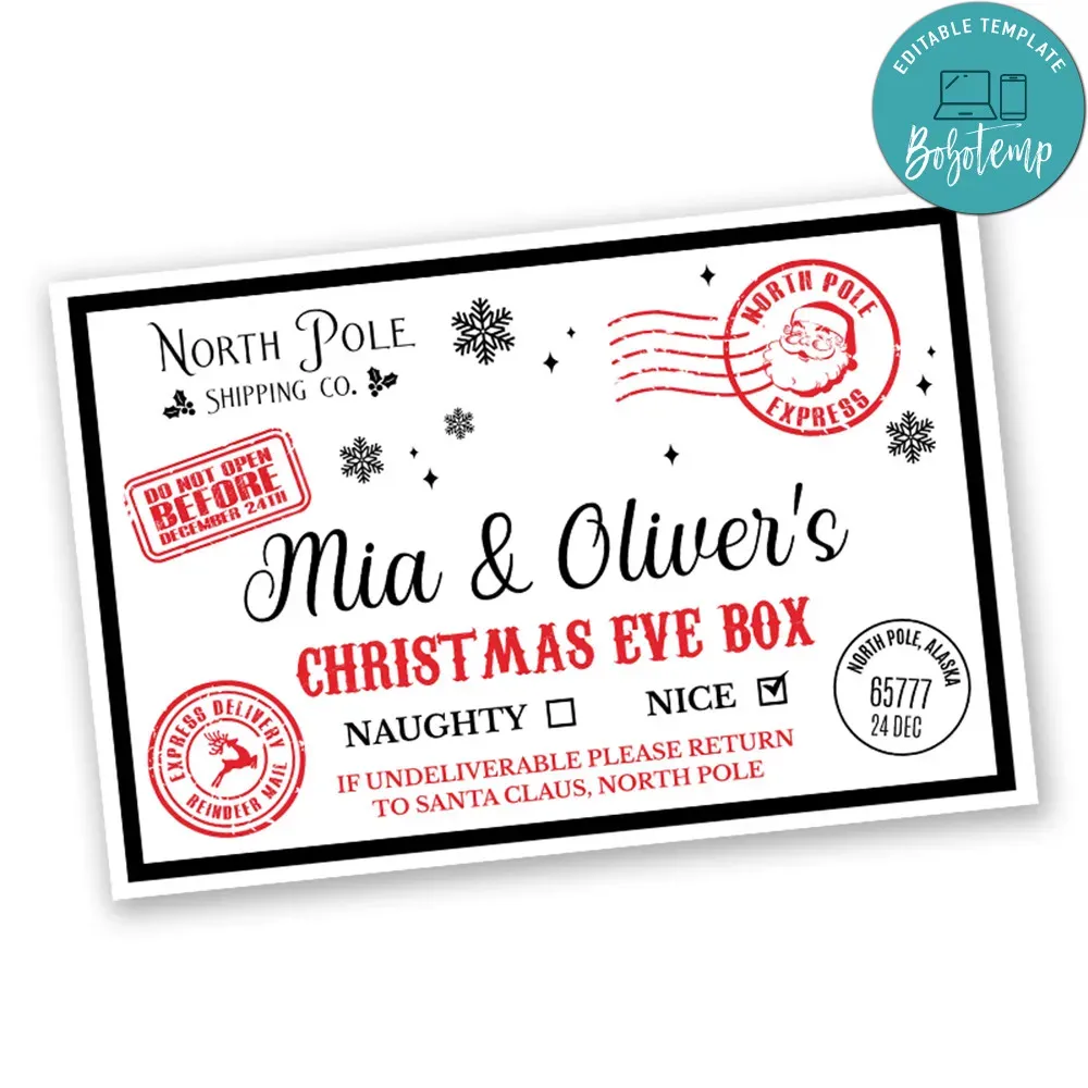DIY Christmas Eve Box Customizable Template Instant Download | Bobotemp