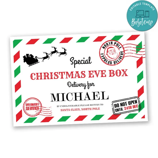 Christmas Eve Box SVG Customizable Template Instant Download | Bobotemp
