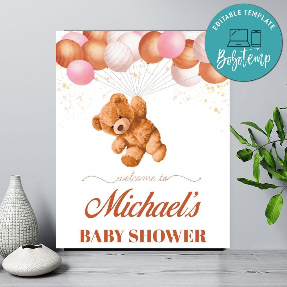 Teddy Bear Baby Shower Sign Customizable Createpartylabels