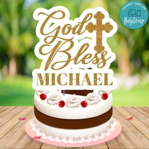 God Bless Cake Topper Customizable Template Instant Download
