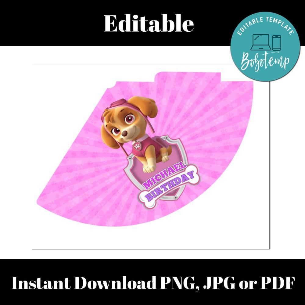 Skye Paw Patrol Birthday Party Hat Template Customizable Instant | Bobotemp