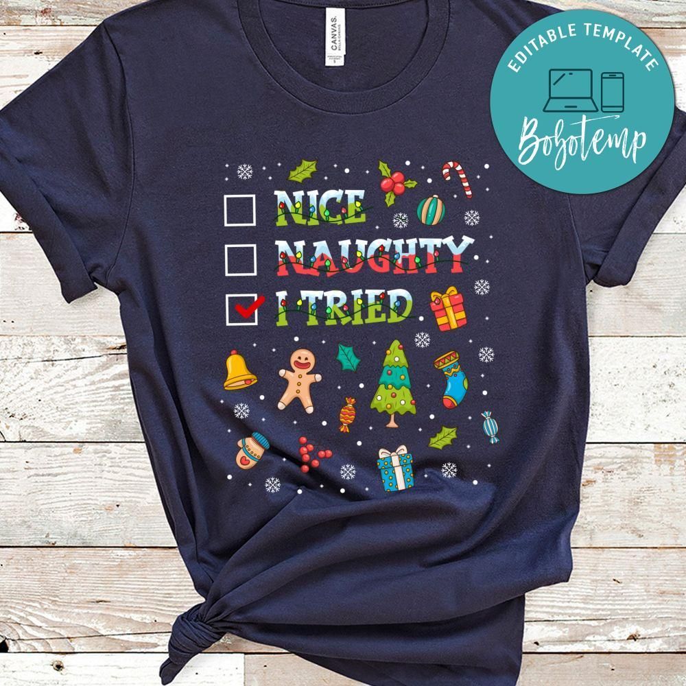 Nice Naughty I Tried Funny Christmas T-Shirt