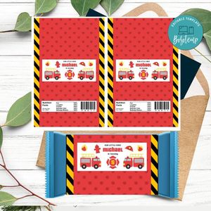 Fire truck Candy Bar Wrapper Digital File Printable Instant Download