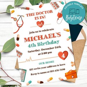 Doctor Birthday Party Invitation Customizable Template Instant Download
