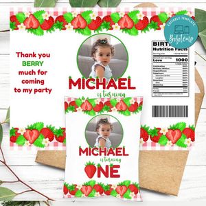 Strawberry 1st Birthday Chip Bag Digital File Instant Download