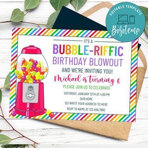 Bubble gum Invitation Customizable Template Instant Download