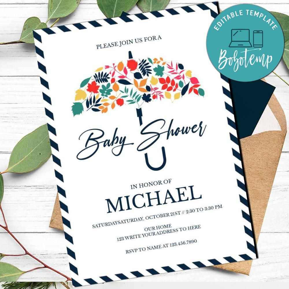 Umbrella Baby Shower Invitation Printable DIY Createpartylabels