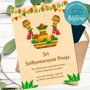 Pooja Invitation Template to Print at Home Instant Download