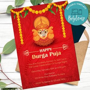 Durga puja Invitation Customizable Template Instant Download