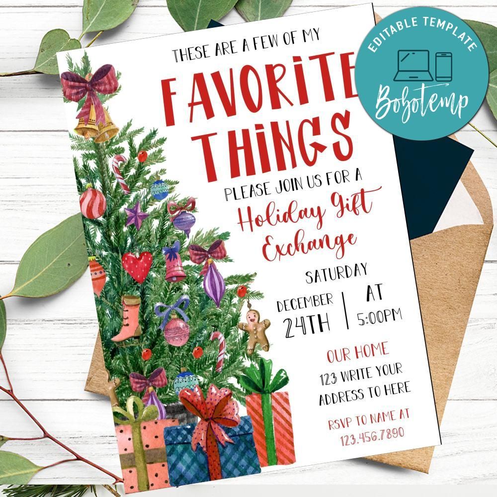 Holiday Gift Exchange Invitation Customizable Template DIY Bobotemp