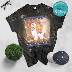 Ugly Christmas Sweater LLama Funny Holiday Bleached T-Shirt