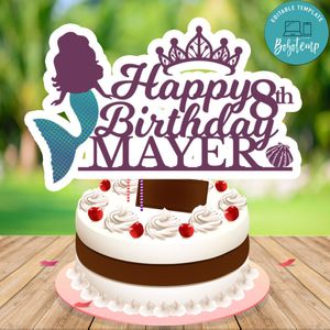 Mermaid Cake Topper Customizable Template Instant Download