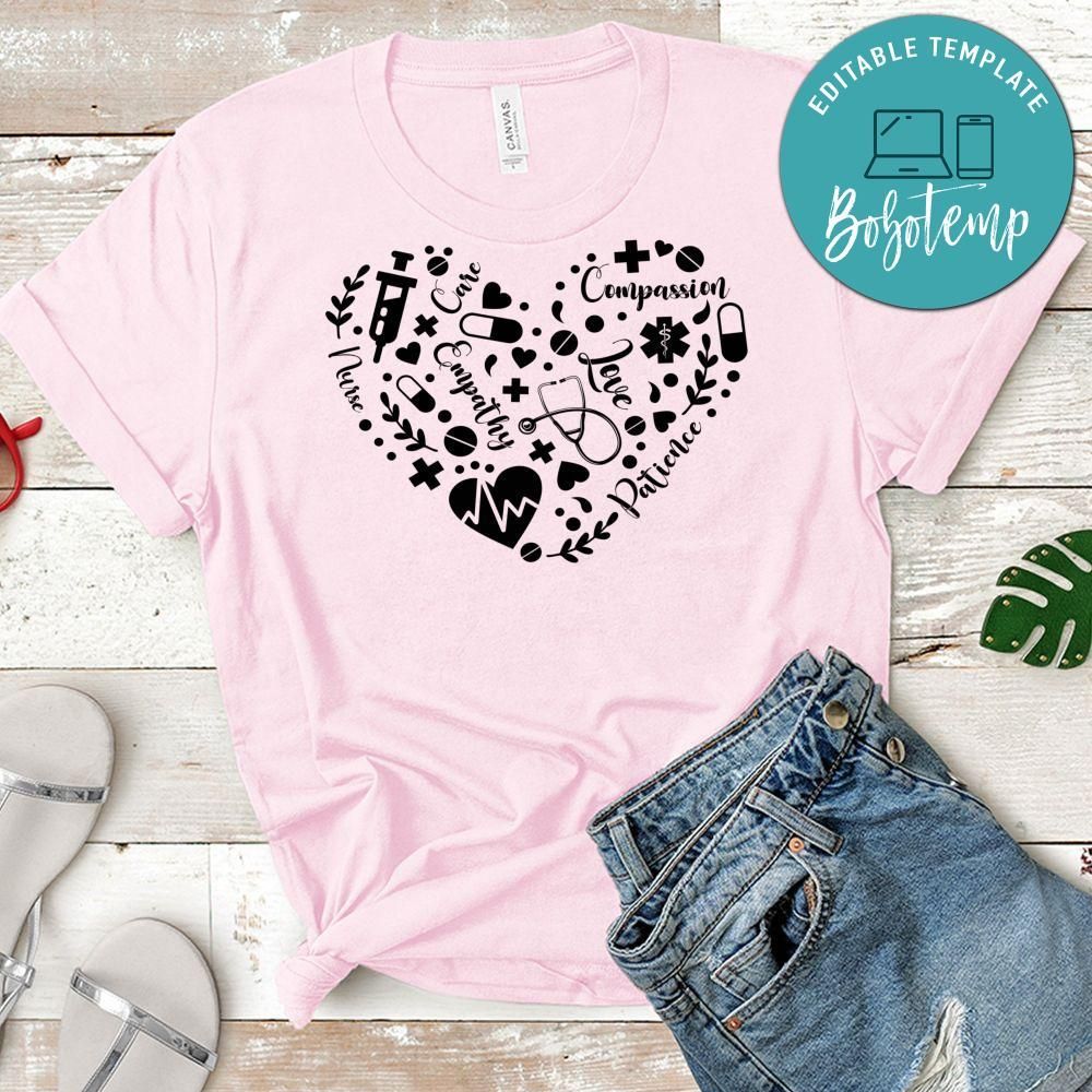 Nurse Care Empathy Love Compassion Patience Heart T-Shirt