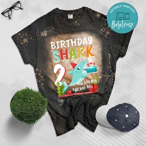 Kids Baby Shark 2 Years Old 2nd Birthday Doo Doo Bleached T-Shirt