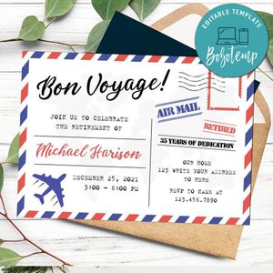 Bon Voyage Invitation Customizable Template Instant Download