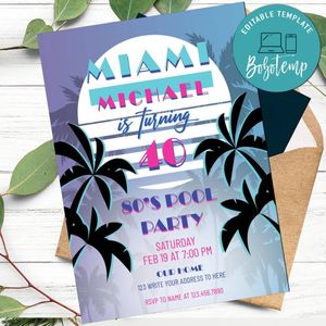 80s Miami Vice Birthday Flyer Template to Print at Home Instant Download
