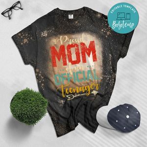 Proud Mom of Teenager 13th Birthday 13 Years Old Boys Girls Bleached Shirt