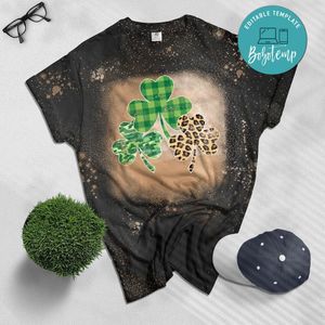 Plaid Shamrock Leopard Camouflage Fun St Patricks Day Bleached Shirt