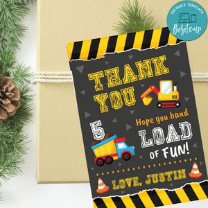 Construction Thank You Loads of Fun Custom Gift Tag Template Instant Download