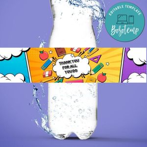 Teacher Appreciation Week Water Bottle Label Template to Print at Home Instant Download
