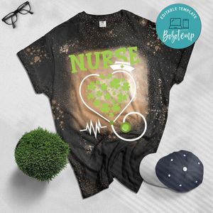 Irish Nurse Shamrock Stethoscope St Patricks Day 2021 Bleached Shirt