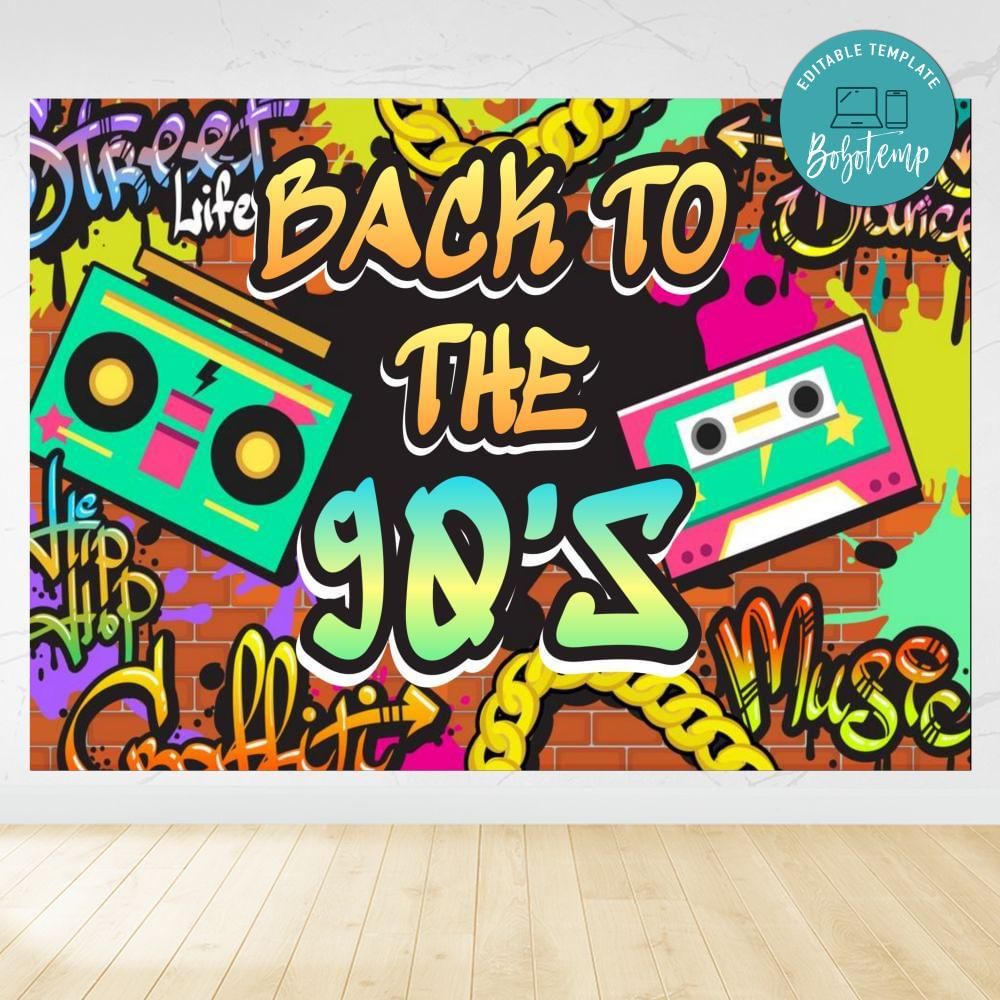 Back to 90’s Birthday Party Backdrop Printable Instant Download