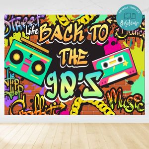 Back to 90's Birthday Party Backdrop Printable Instant Download