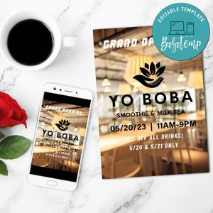 Grand Opening smoothie and milk tea Invitation Customizable Template Instant Download