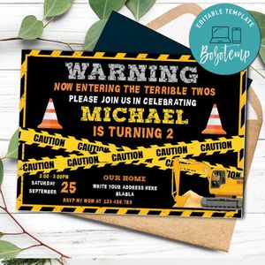 Warning! Now Entering The Terrible Twos Birthday Flyer Printable Instant Download