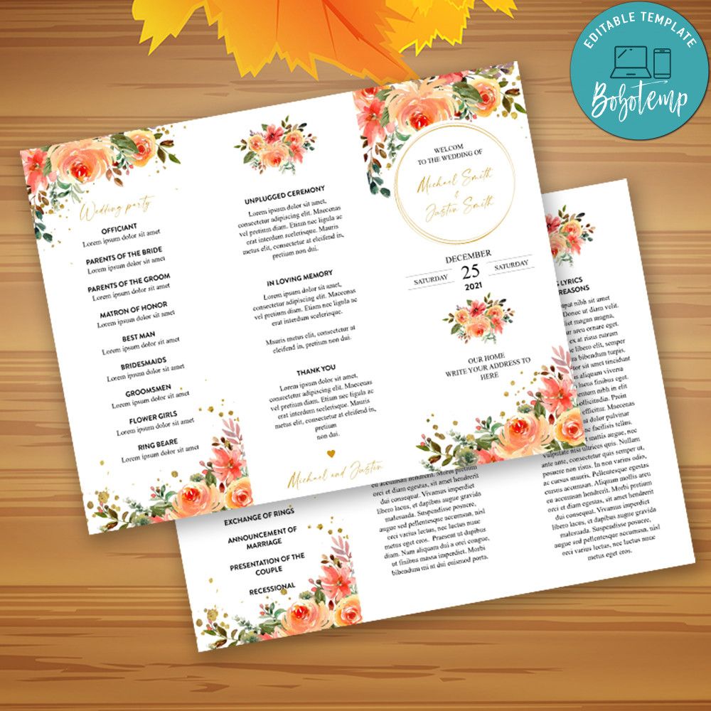 Trifold Wedding Program Customizable Template Printable Instant | Bobotemp trifold-wedding-program-customizable-template-printable-instant-bobotemp