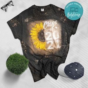 Class of 2021 High School Graduation Senior Sunflower Gift Bleached Shirt