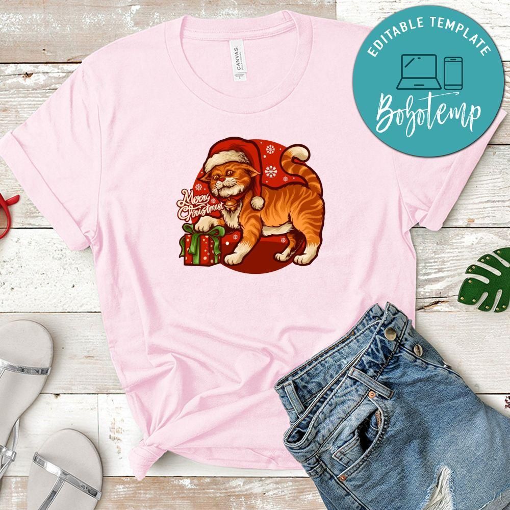 Merry Christmas, Cartoon Cute Cat Merry Christmas With Gift Shirt